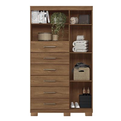 Cômoda Multiuso 1 Porta 6 Gavetas Com Pés Marabá Santos Andirá Jatoba