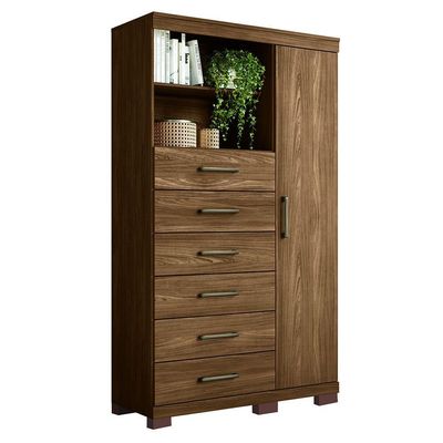 Cômoda Multiuso 1 Porta 6 Gavetas Com Pés Marabá Santos Andirá Jatoba
