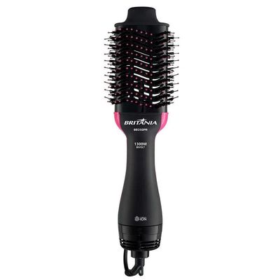 Escova Secadora Britania Cerâmica Bec02 Preto Com Rosa Bivolt