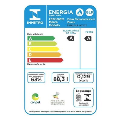 Fogão 5 Bocas Venax Temis A Gás Mesa De Inox 127V Preto