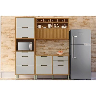 Cozinha Completa Imperatriz 3 Peças (1 Aéreo + 1 Balcão + 1 Paneleiro) C6p43 Freijo-off White - Nesher