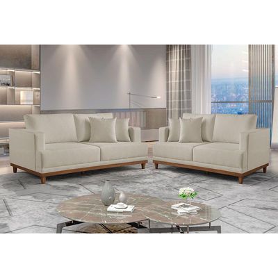 Conjunto Sofás 2 E 3 Lugares Fixo Linho M-175 Martins Creme