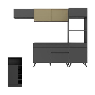 Cozinha Modulada Com Bancada Americana Veneza Multimóveis Mp2208 Preto Preto