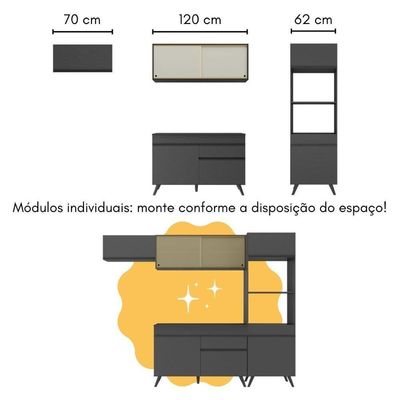 Cozinha Modulada Com Bancada Americana Veneza Multimóveis Mp2208 Preto Preto