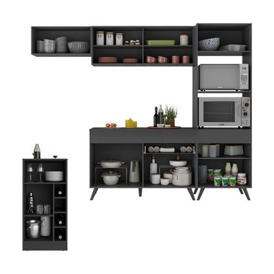 Cozinha Modulada Com Bancada Americana Veneza Multimóveis Mp2208 Preto Preto