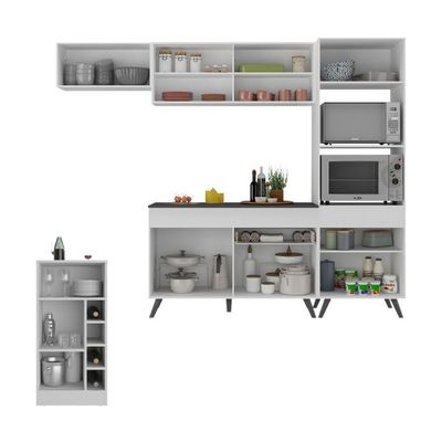 Cozinha Modulada Com Bancada Americana Veneza Multimóveis Mp2208 Branco/preto Branco/preto
