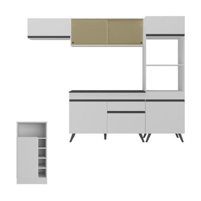 Cozinha Modulada Com Bancada Americana Veneza Multimóveis Mp2208 Branco/preto Branco/preto