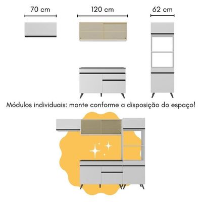 Cozinha Modulada Com Bancada Americana Veneza Multimóveis Mp2208 Branco/preto Branco/preto