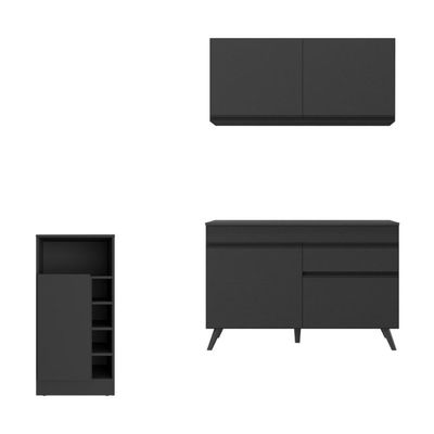 Cozinha Compacta Com Bancada Americana 1 Porta Veneza Multimóveis Mp2207 Preto Preto