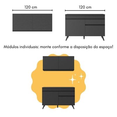 Cozinha Compacta Com Bancada Americana 1 Porta Veneza Multimóveis Mp2207 Preto Preto