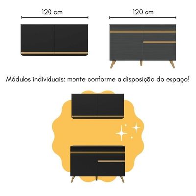 Cozinha Compacta Com Bancada Americana 1 Porta Veneza Multimóveis Mp2207 Preto/dourado Preto/dourado