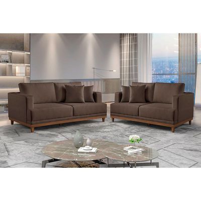 Conjunto Sofás 2 E 3 Lugares Estofados M-175 Veludo Martins Marrom