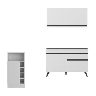 Cozinha Compacta Com Bancada Americana 1 Porta Veneza Multimóveis Mp2207 Branco/preto Branco/preto