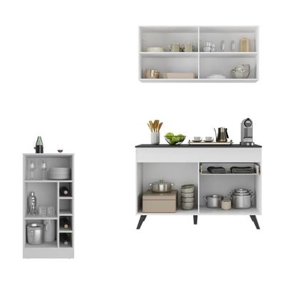 Cozinha Compacta Com Bancada Americana 1 Porta Veneza Multimóveis Mp2207 Branco/preto Branco/preto