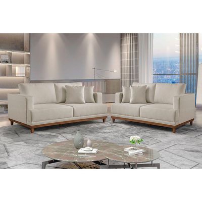 Conjunto Sofás 2 E 3 Lugares Estofados M-175 Veludo Martins Creme