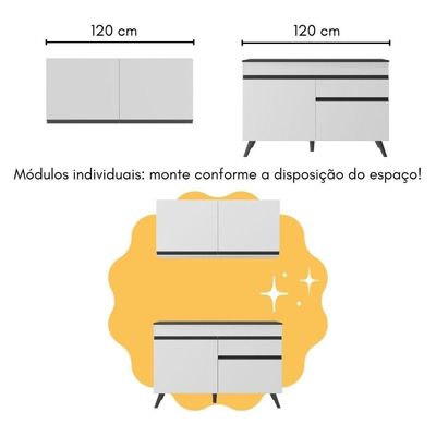 Cozinha Compacta Com Bancada Americana 1 Porta Veneza Multimóveis Mp2207 Branco/preto Branco/preto