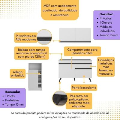 Cozinha Compacta Com Bancada Americana 1 Porta Veneza Multimóveis Mp2207 Branco/preto Branco/preto