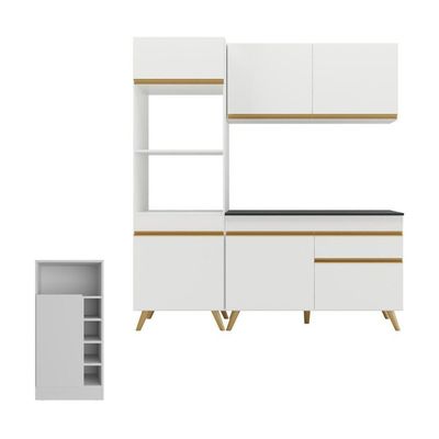Cozinha Compacta Com Bancada Americana/mesa Veneza Multimóveis Mp2211 Branco/dourado Branco/dourado