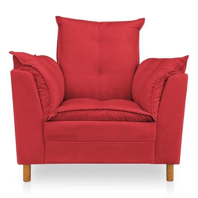 Kit Poltrona Amamentação Sara + Puff Suede Vermelho Dal Poz Estofados