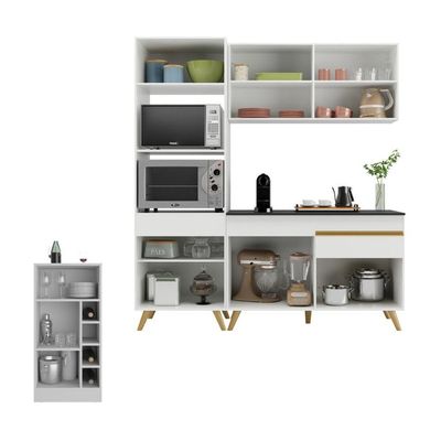 Cozinha Compacta Com Bancada Americana/mesa Veneza Multimóveis Mp2211 Branco/dourado Branco/dourado