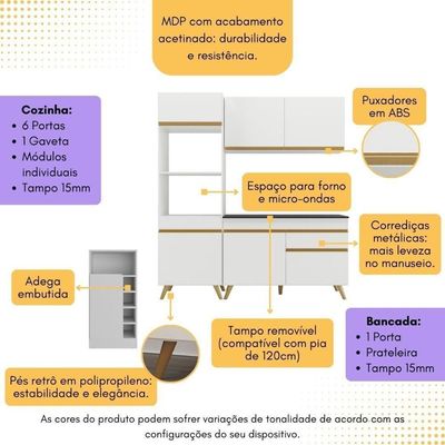 Cozinha Compacta Com Bancada Americana/mesa Veneza Multimóveis Mp2211 Branco/dourado Branco/dourado