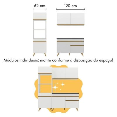 Cozinha Compacta Com Bancada Americana/mesa Veneza Multimóveis Mp2211 Branco/dourado Branco/dourado