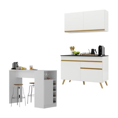 Cozinha Compacta Com Bancada Americana 1 Porta Veneza Multimóveis Mp2207 Branco/dourado Branco/dourado