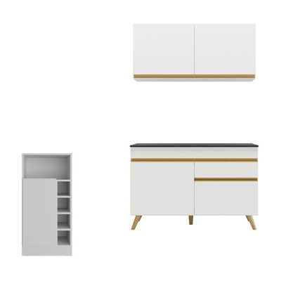 Cozinha Compacta Com Bancada Americana 1 Porta Veneza Multimóveis Mp2207 Branco/dourado Branco/dourado