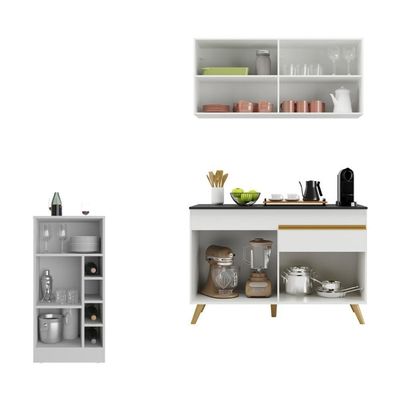 Cozinha Compacta Com Bancada Americana 1 Porta Veneza Multimóveis Mp2207 Branco/dourado Branco/dourado