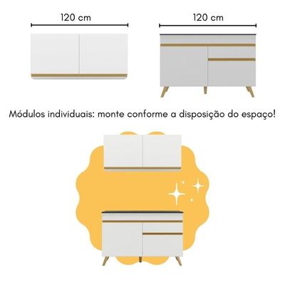 Cozinha Compacta Com Bancada Americana 1 Porta Veneza Multimóveis Mp2207 Branco/dourado Branco/dourado