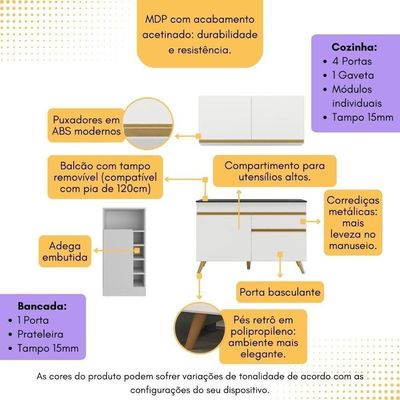Cozinha Compacta Com Bancada Americana 1 Porta Veneza Multimóveis Mp2207 Branco/dourado Branco/dourado