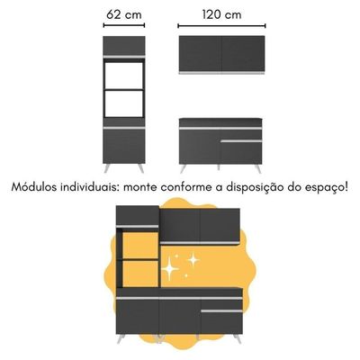 Cozinha Compacta Com Bancada Americana/mesa Veneza Multimóveis Mp2211 Preto/branco Preto/branco