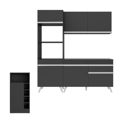 Cozinha Compacta Com Bancada Americana/mesa Veneza Multimóveis Mp2211 Preto/branco Preto/branco