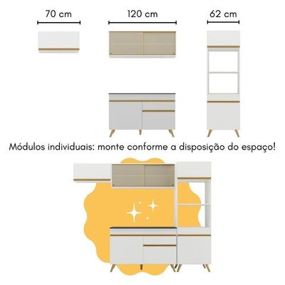Cozinha Modulada Com Bancada Americana Veneza Multimóveis Mp2208 Branco/dourado Branco/dourado