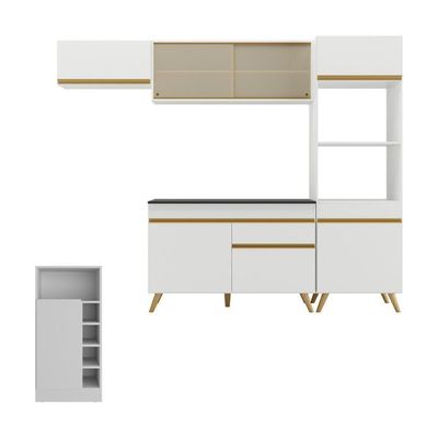 Cozinha Modulada Com Bancada Americana Veneza Multimóveis Mp2208 Branco/dourado Branco/dourado