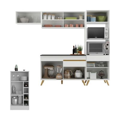 Cozinha Modulada Com Bancada Americana Veneza Multimóveis Mp2208 Branco/dourado Branco/dourado