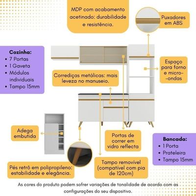 Cozinha Modulada Com Bancada Americana Veneza Multimóveis Mp2208 Branco/dourado Branco/dourado