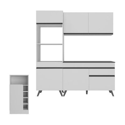 Cozinha Compacta Com Bancada Americana/mesa Veneza Multimóveis Mp2211 Branco/preto Branco/preto