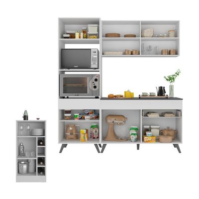 Cozinha Compacta Com Bancada Americana/mesa Veneza Multimóveis Mp2211 Branco/preto Branco/preto
