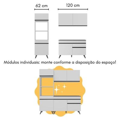 Cozinha Compacta Com Bancada Americana/mesa Veneza Multimóveis Mp2211 Branco/preto Branco/preto