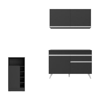 Cozinha Compacta Com Bancada Americana 1 Porta Veneza Multimóveis Mp2207 Preto/branco Preto/branco