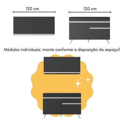 Cozinha Compacta Com Bancada Americana 1 Porta Veneza Multimóveis Mp2207 Preto/branco Preto/branco