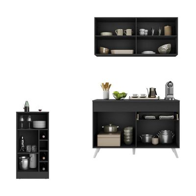 Cozinha Compacta Com Bancada Americana 1 Porta Veneza Multimóveis Mp2207 Preto/branco Preto/branco