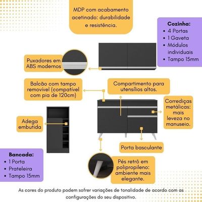 Cozinha Compacta Com Bancada Americana 1 Porta Veneza Multimóveis Mp2207 Preto/branco Preto/branco