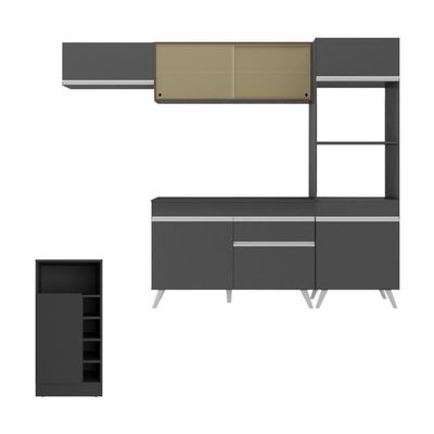 Cozinha Modulada Com Bancada Americana Veneza Multimóveis Mp2208 Preto/branco Preto/branco