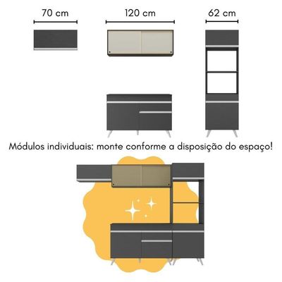 Cozinha Modulada Com Bancada Americana Veneza Multimóveis Mp2208 Preto/branco Preto/branco