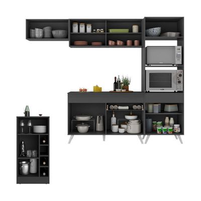Cozinha Modulada Com Bancada Americana Veneza Multimóveis Mp2208 Preto/branco Preto/branco