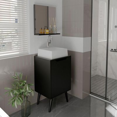 Conjunto Para Banheiro Gabinete Com Cuba E Espelheira Preto Bn3630x41x42 Tecno Mobili Preto