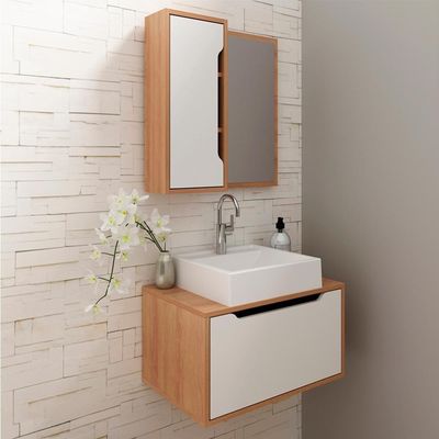 Conjunto 3 Peças Para Banheiro Bn3630x46x48 Amendoa Branco Tecno Mobili Amendoa Branco