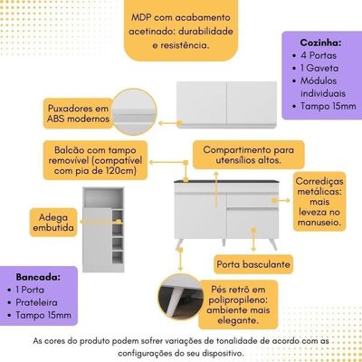 Cozinha Compacta Com Bancada Americana 1 Porta Veneza Multimóveis Mp2207 Branco Branco